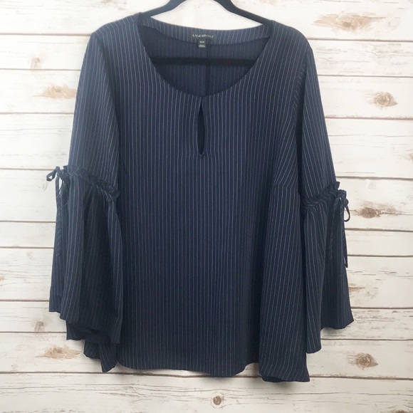 Lane Bryant Tops - Lane Bryant Navy Pin Stripe Bell Sleeve Top 22/24